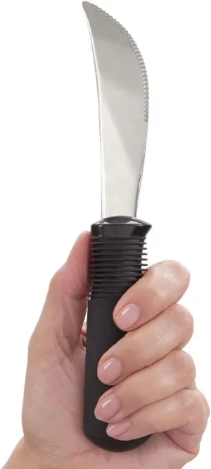 Norco Big-Grips Serrated Rocker Knife Adaptive Eating Utensil, Non-Weighted. Built Up, Non-Slip Handle. Sharp Stainless Blade. For Weak Hands, Arthritis, Stroke, Parkinson’s, disabilities, the Elderly.