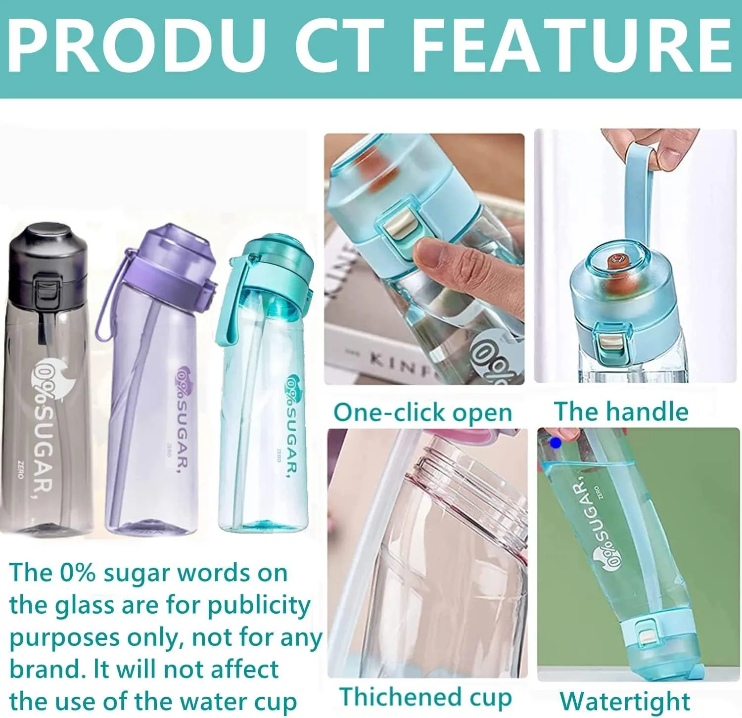 NURCIX 650ML Sports Air Water Bottle BPA Free Starter up Set Drinking Bottles, Fruit Fragrance Water Bottle,with 7 Flavour pods%0 Sugar Water Cup,for Gym, Outdoor and Gift