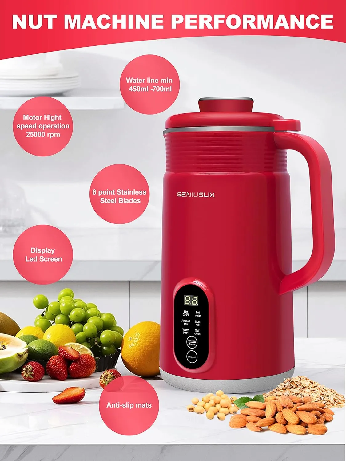 Nut Milk Maker Machine for Homemade, Plant-Based Milk with Auto Clean & Temperature Control Soy Milk Maker, Non-Dairy Beverages- Almond/Coconut/Cashew/Oat Milk Machine Maker