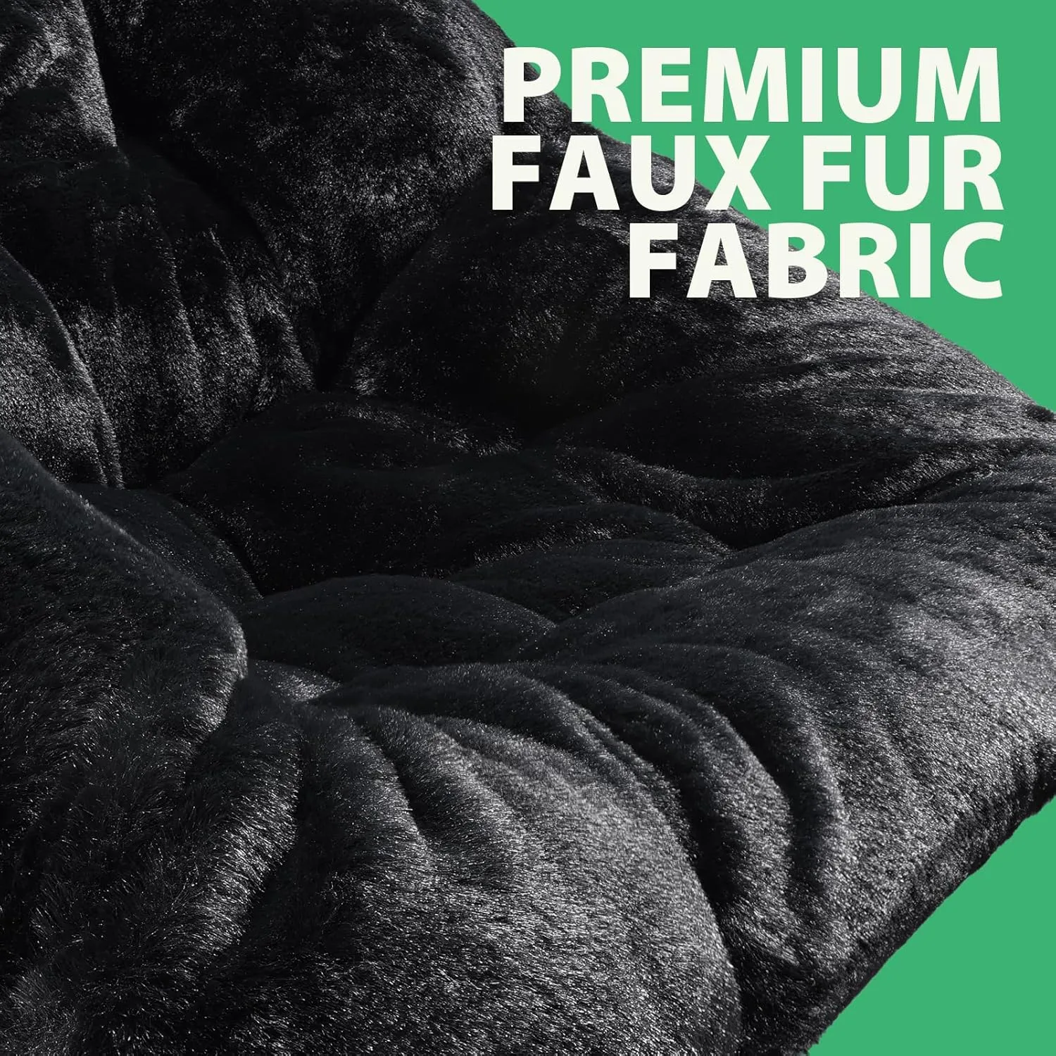 OAKHAM Comfy Chair for Adults, Soft Faux Fur Folding Lounge for Bedroom Living Room Dorm Rooms Flexible Reading Chair for Teens Kids, X-Large Foldable (Faux Fur-Black)