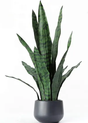 Ollain Artificial Snake Plant with Potted 23.6" Fake Plastic Sansevieria Faux Plants in Pot for Outdoor Window Box Verandah Planter Indoor Outside Home Garde Office Room Gardening Decoration