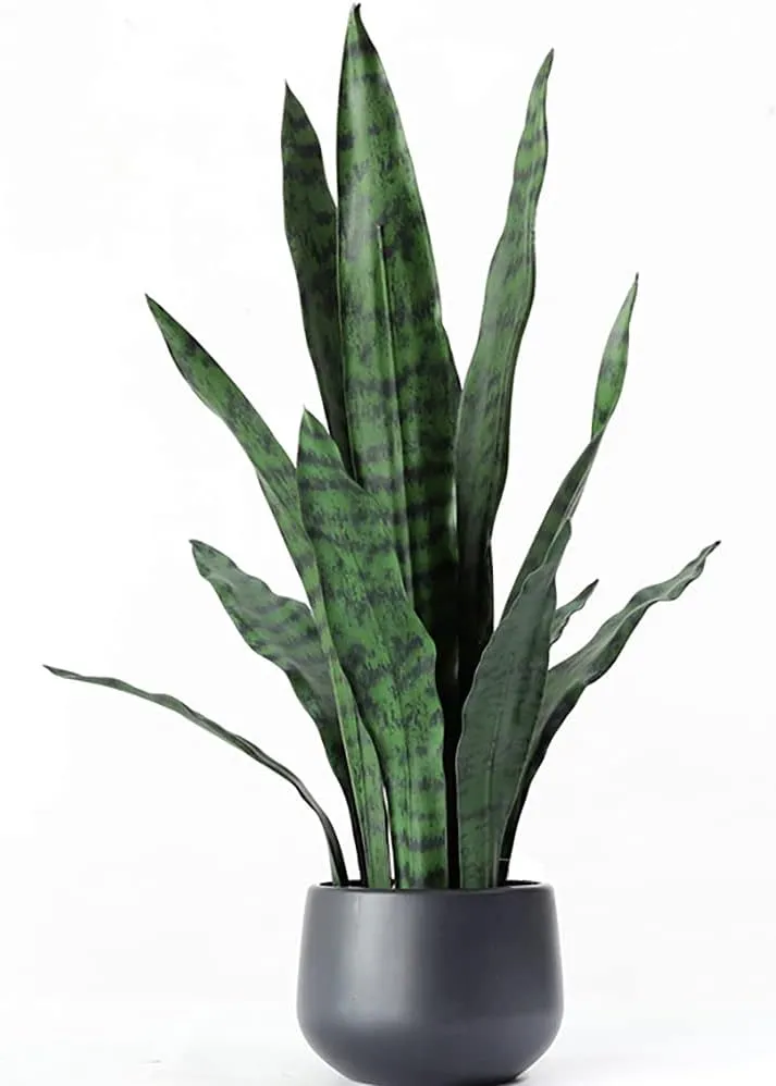 Ollain Artificial Snake Plant with Potted 23.6" Fake Plastic Sansevieria Faux Plants in Pot for Outdoor Window Box Verandah Planter Indoor Outside Home Garde Office Room Gardening Decoration