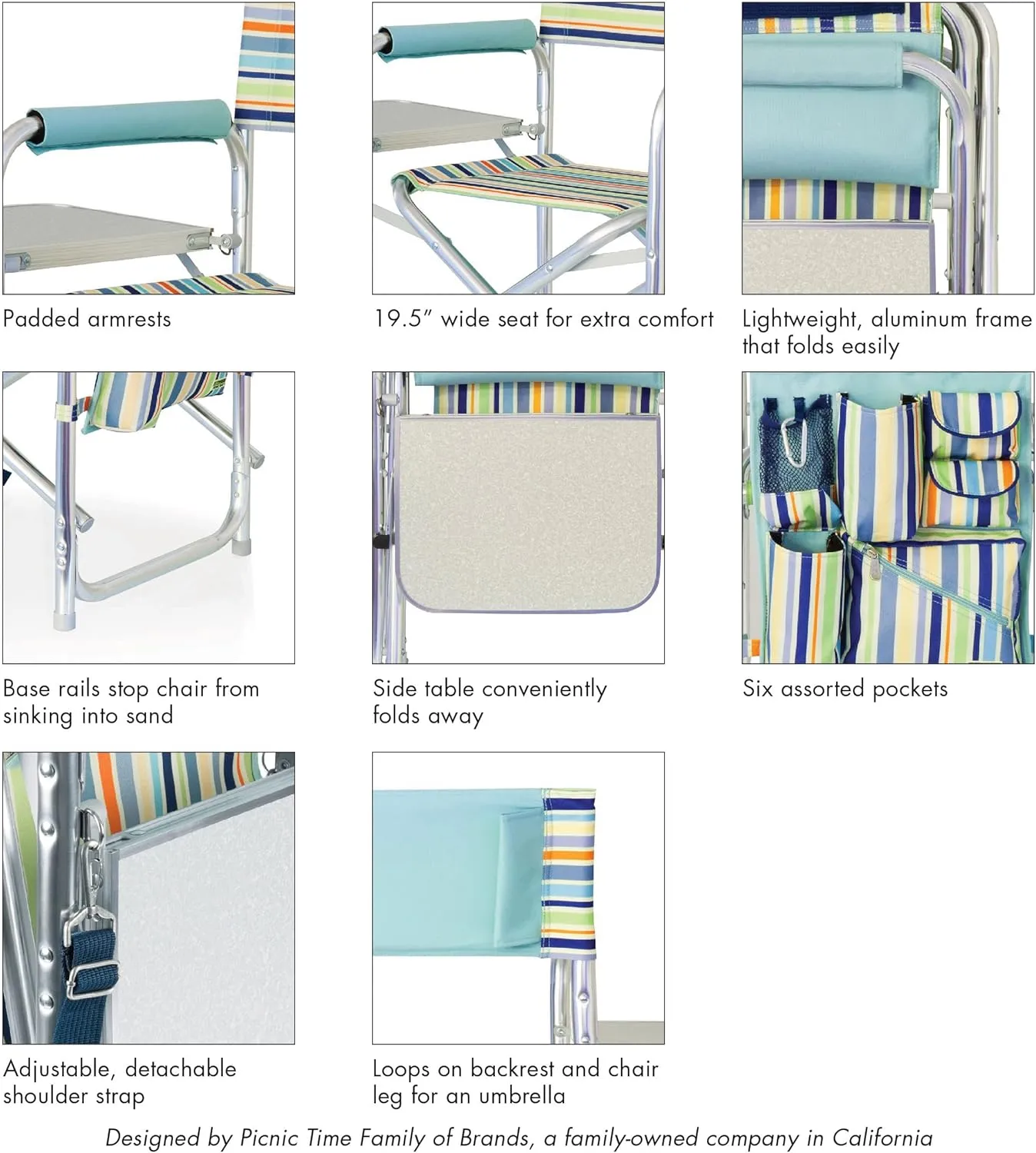 ONIVA - a Picnic Time brand - Sports Chair with Side Table, Beach Chair, Camp Chair for Adults, (St. Tropez)