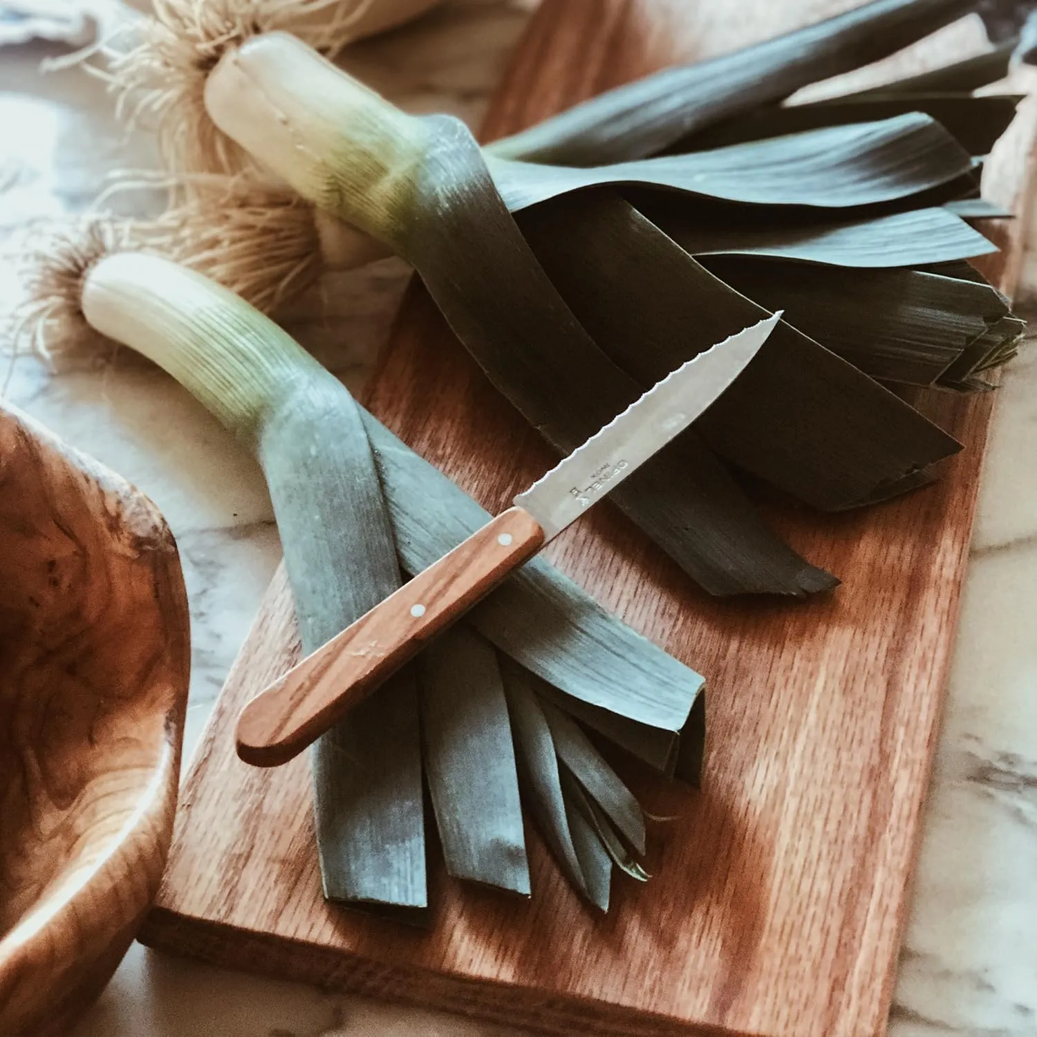 OPINEL Essential No.113 Serrated Paring Knife, Hornbeam Handles, Made in France (Blue)