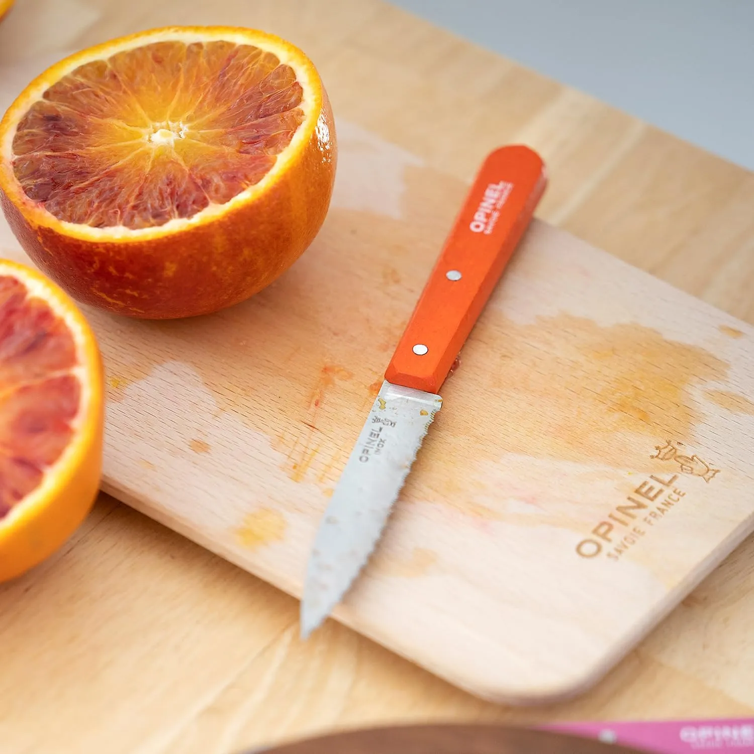 OPINEL Essential No.113 Serrated Paring Knife, Hornbeam Handles, Made in France (Blue)
