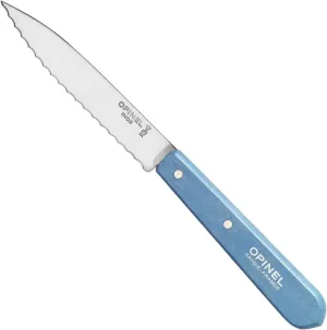 OPINEL Essential No.113 Serrated Paring Knife, Hornbeam Handles, Made in France (Blue)