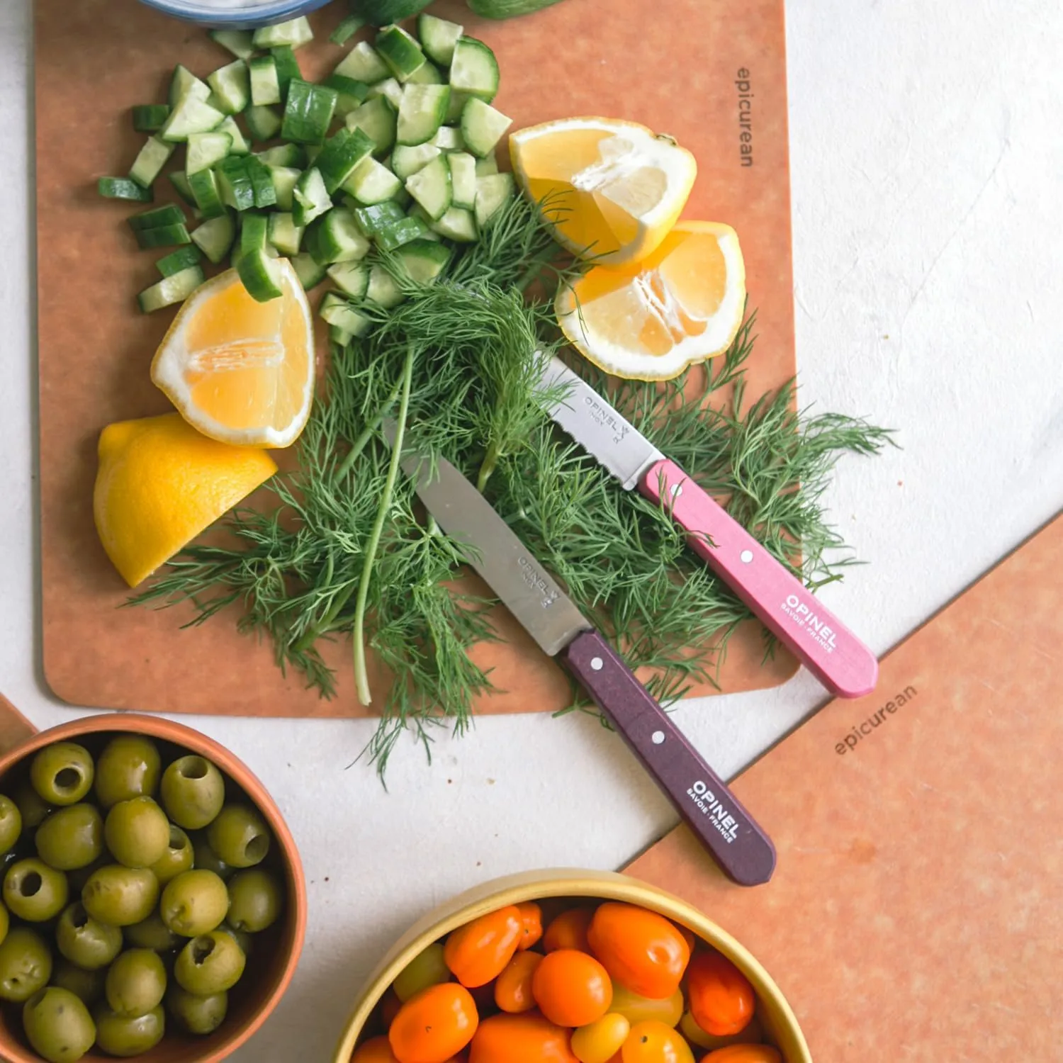 OPINEL Essential No.113 Serrated Paring Knife, Hornbeam Handles, Made in France (Blue)