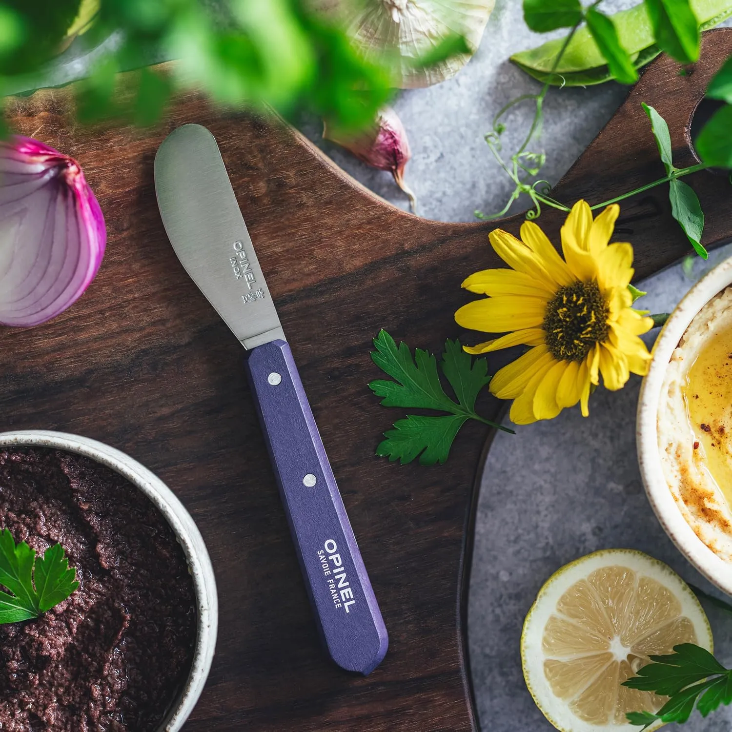 OPINEL Essential No.117 Spreading   Butter Knife, Painted Hornbeam Wood Handles, Made in France (Dark Purple)