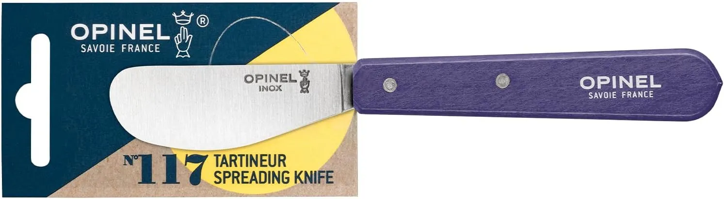 OPINEL Essential No.117 Spreading   Butter Knife, Painted Hornbeam Wood Handles, Made in France (Dark Purple)