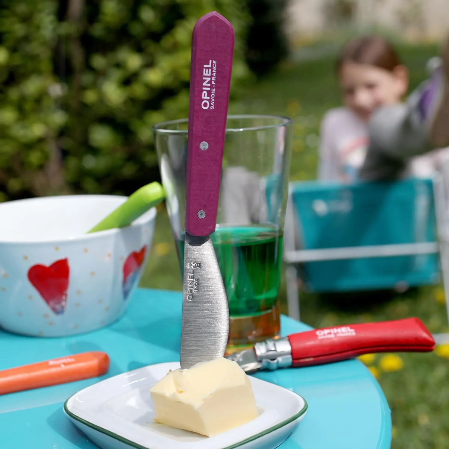 OPINEL Essential No.117 Spreading   Butter Knife, Painted Hornbeam Wood Handles, Made in France (Dark Purple)
