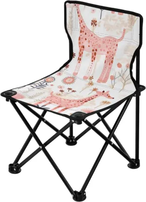Orange Giraffes Portable Outdoor Folding Chair Anti-Slip Padded Oxford Cloth Stool Camping Chair Small for Beach Hiking Fishing Gardening Quad Camp Chair