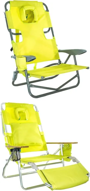 Ostrich Portable On-Your-Back Outdoor Camping Recliner w/5 Positions & Deluxe 3-in-1 Padded Sports Chair w/5 Positions and Footrest, Green