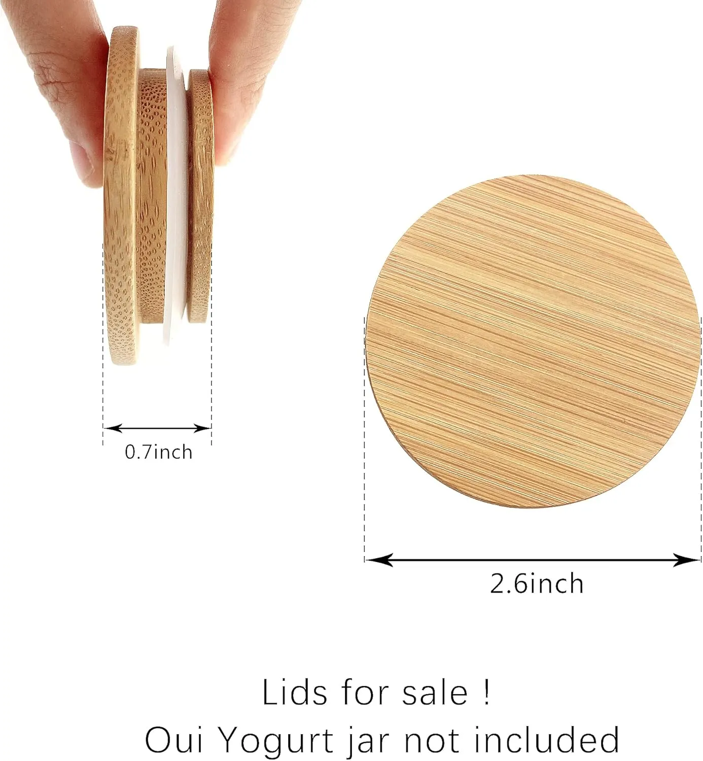 Oui Yogurt Jar Lids - 12 pack Oui Lids - Natural Bamboo Wood with Silicone Sealing Rings and Oui Yogurt Bottle Label,For 5 Oz Oui Yogurt Jars…