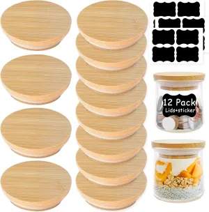 Oui Yogurt Jar Lids - 12 pack Oui Lids - Natural Bamboo Wood with Silicone Sealing Rings and Oui Yogurt Bottle Label,For 5 Oz Oui Yogurt Jars…