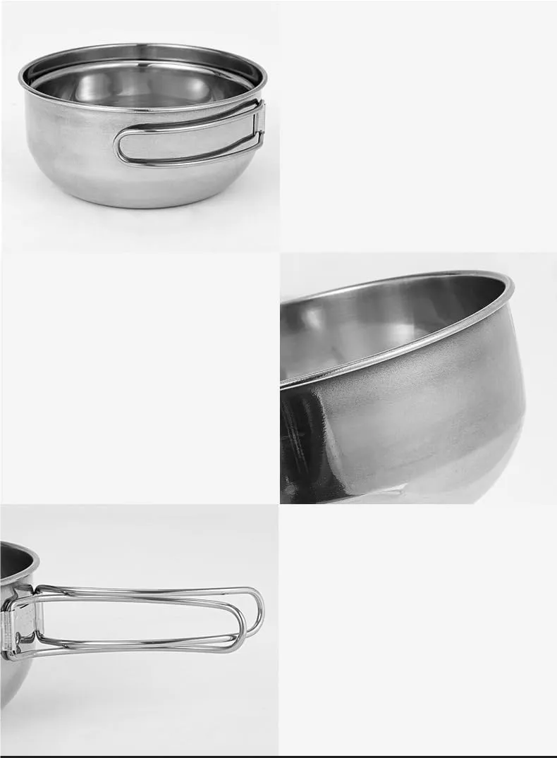 Outdoor Camping 304 Stainless Steel Folding Bowl Portable Picnic Tableware Set