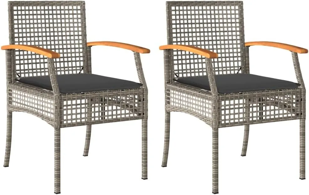 Outdoor Dining Chairs Beach Chair Dining Chairs Lounge Chair - Patio Chairs with Cushions 2 pcs Gray Poly Rattan Acacia Wood for Campsites Terrace Beaches Outside