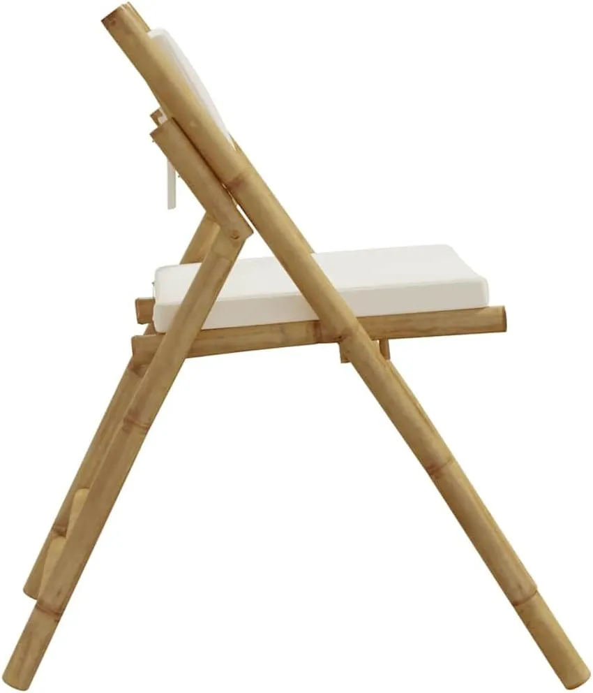 Outdoor Dining Chairs Beach Chair Outdoor Chairs Lawn Chairs - Folding Bistro Chairs 2 pcs with Cushions Bamboo for Outside Park Beaches Terrace
