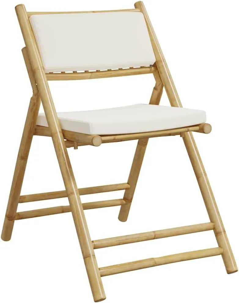 Outdoor Dining Chairs Beach Chair Outdoor Chairs Lawn Chairs - Folding Bistro Chairs 2 pcs with Cushions Bamboo for Outside Park Beaches Terrace