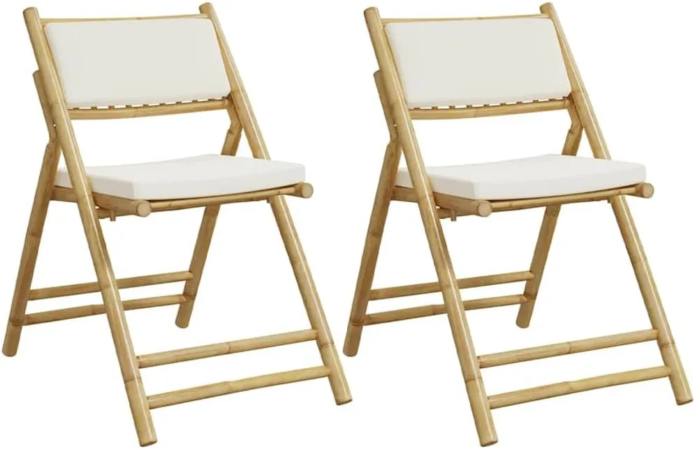 Outdoor Dining Chairs Beach Chair Outdoor Chairs Lawn Chairs - Folding Bistro Chairs 2 pcs with Cushions Bamboo for Outside Park Beaches Terrace