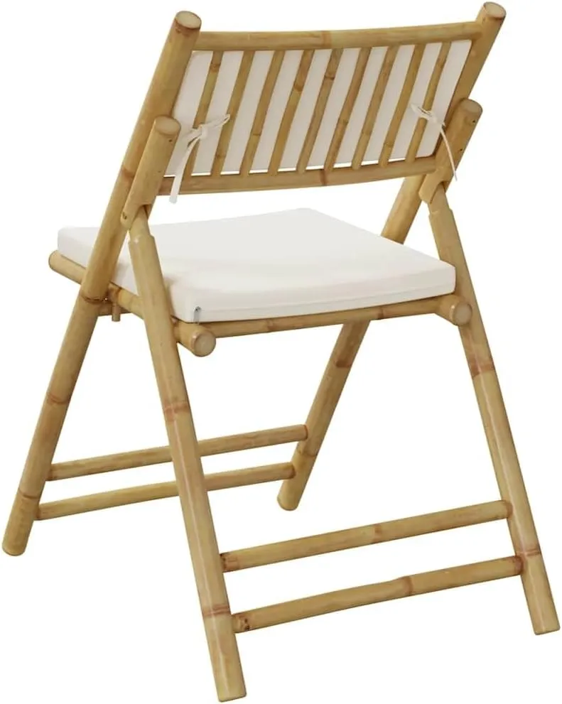 Outdoor Dining Chairs Beach Chair Outdoor Chairs Lawn Chairs - Folding Bistro Chairs 2 pcs with Cushions Bamboo for Outside Park Beaches Terrace