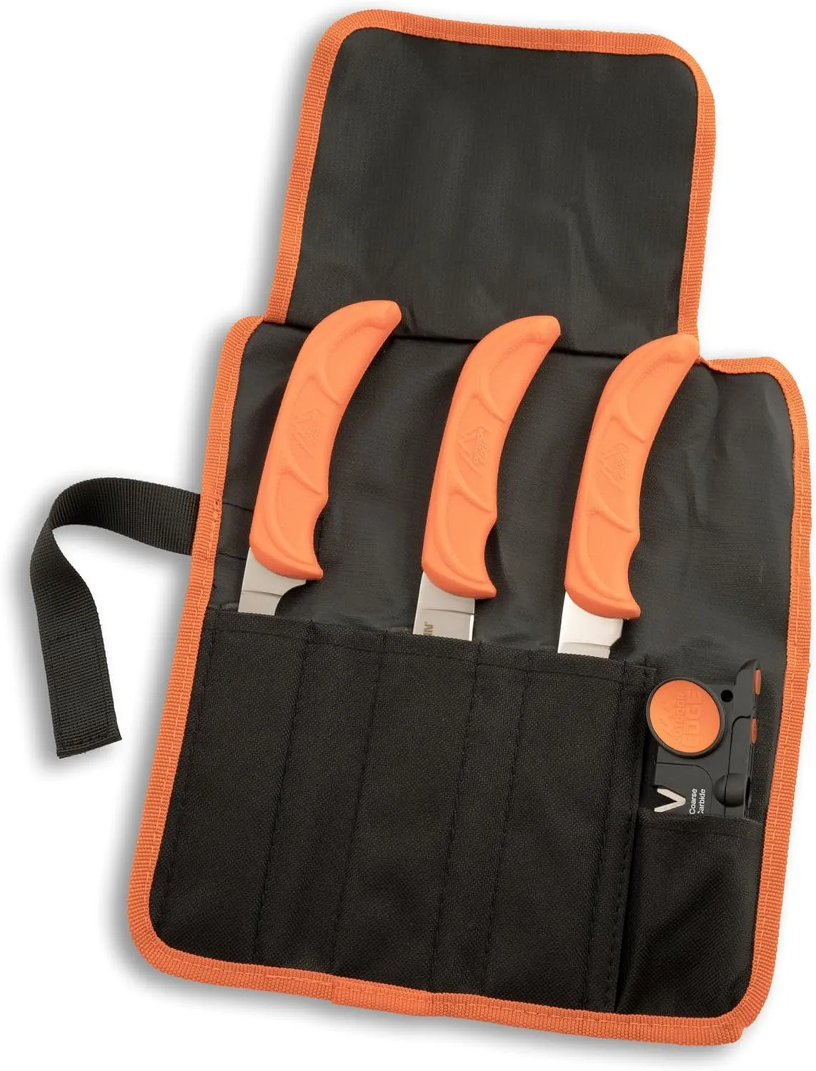 OUTDOOR EDGE Wild Roll Pack - 5-Piece Hunting Kit & Game Processing Set - Includes Gut Hook Skinning Knife, Caping Knife, Boning Blade & Two Stage Sharpener