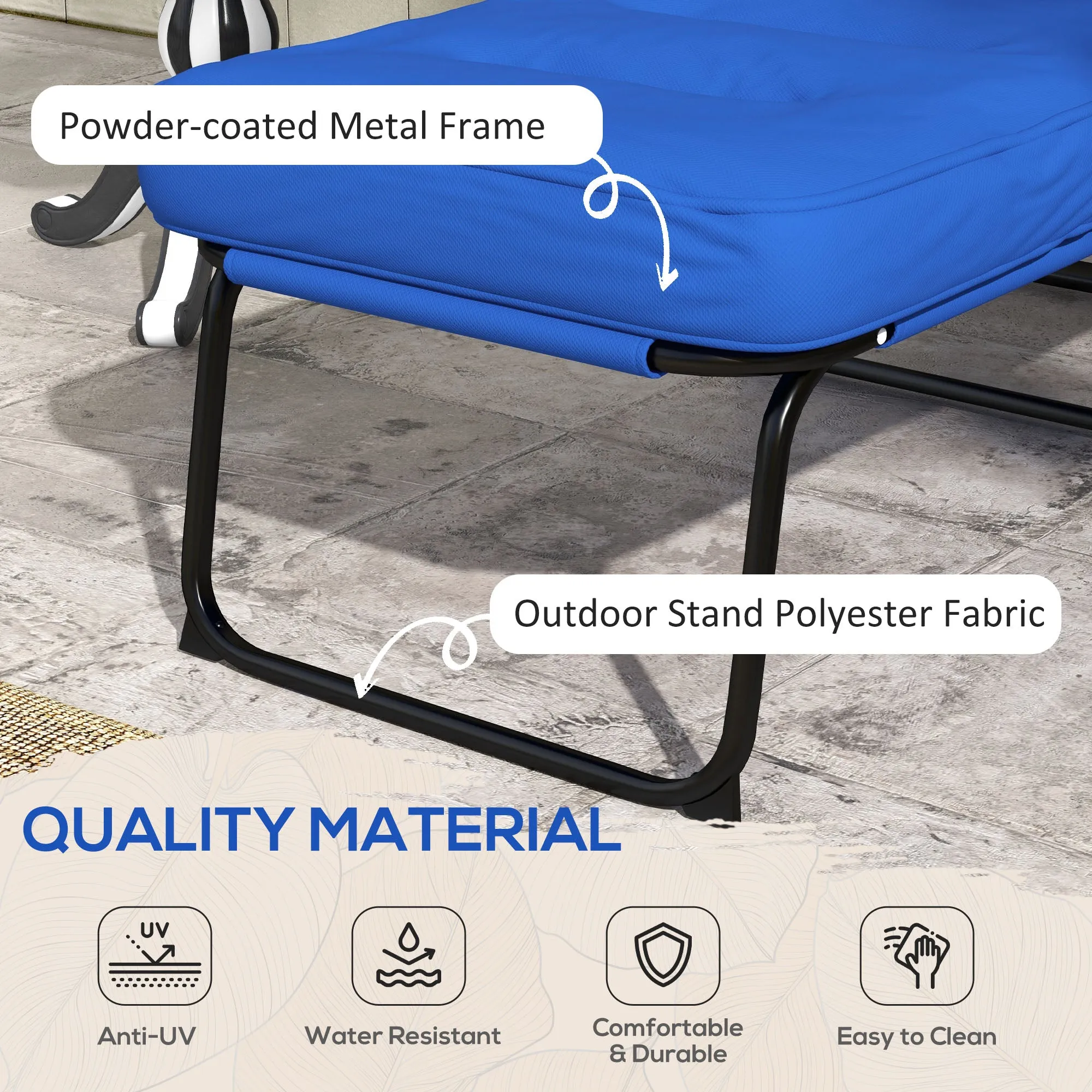Outdoor Lounge Chair with Padded Cushion, Folding Reclining Patio Garden Chair with Recline Back, Footrest, for Poolside, Patio, Blue
