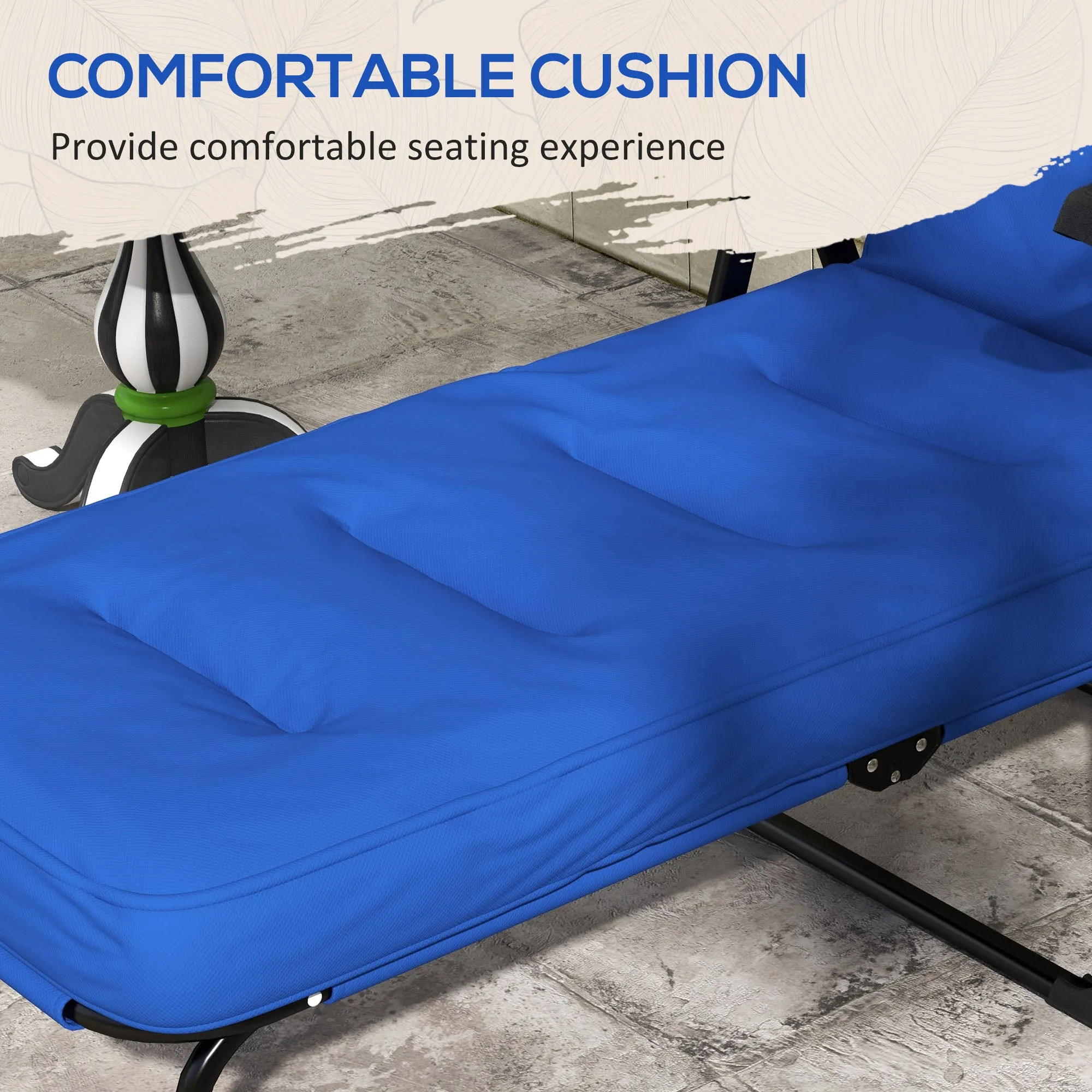 Outdoor Lounge Chair with Padded Cushion, Folding Reclining Patio Garden Chair with Recline Back, Footrest, for Poolside, Patio, Blue