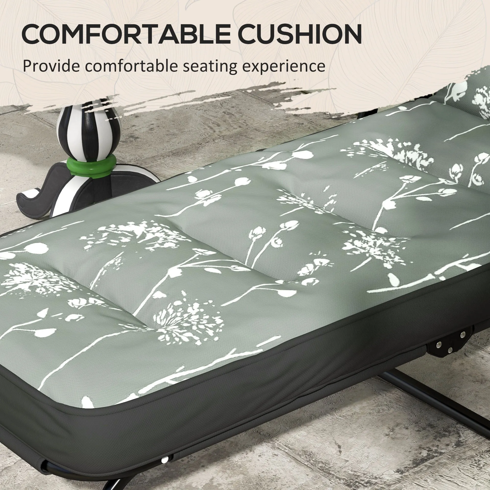 Outdoor Lounge Chair with Padded Cushion, Folding Reclining Patio Garden Chair with Recline Back, Footrest, for Poolside, Patio, Grey