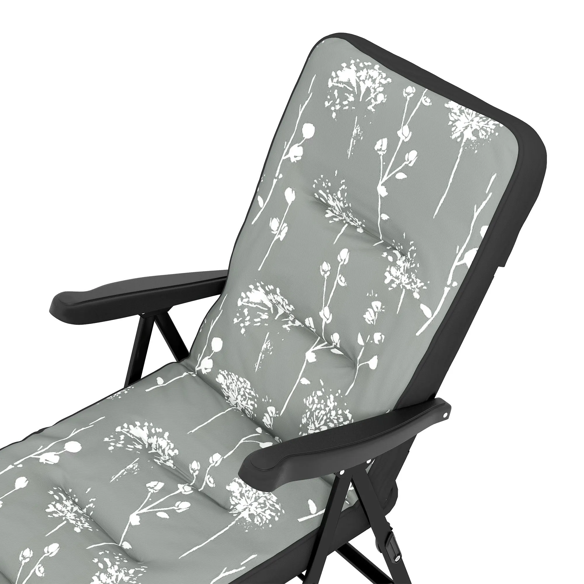 Outdoor Lounge Chair with Padded Cushion, Folding Reclining Patio Garden Chair with Recline Back, Footrest, for Poolside, Patio, Grey