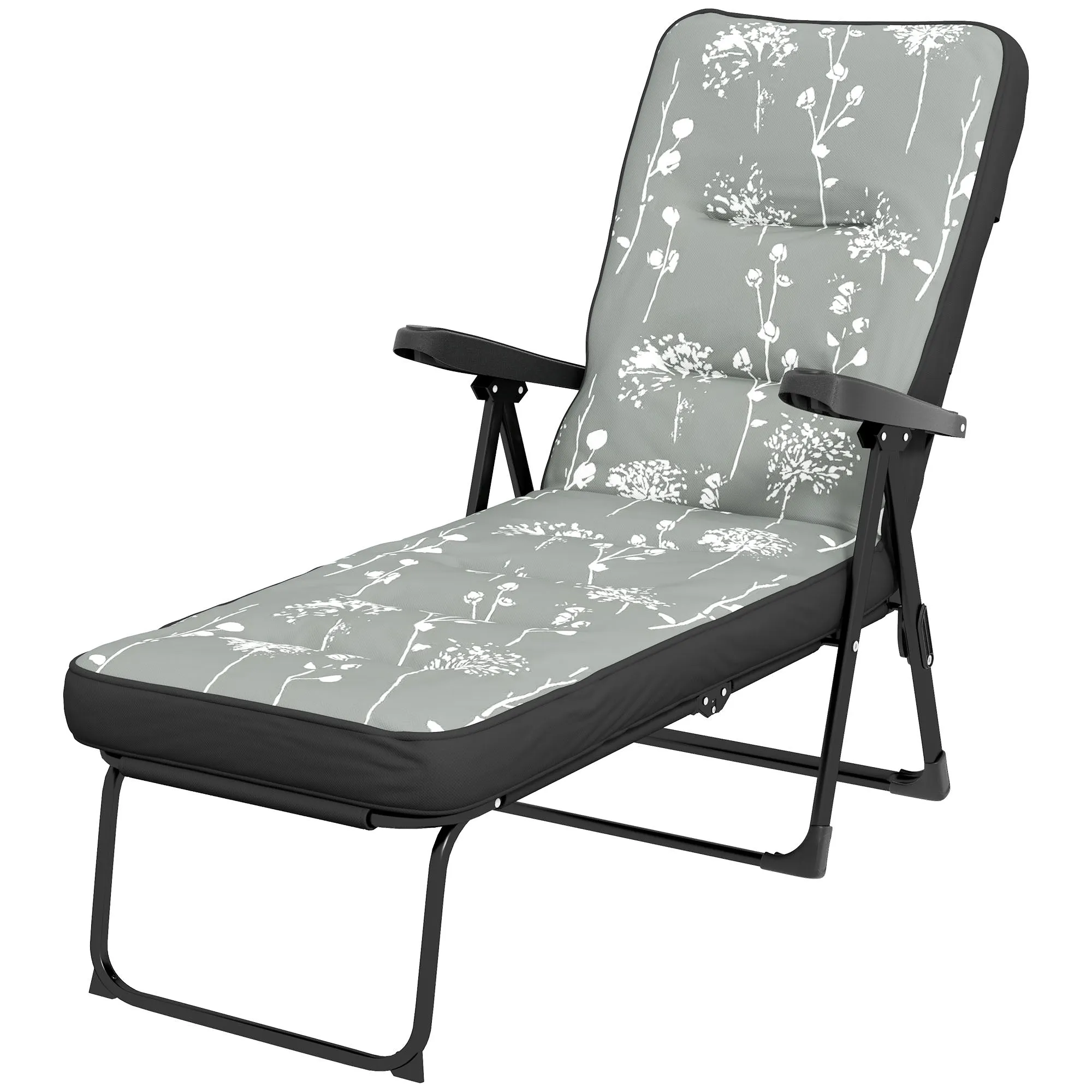 Outdoor Lounge Chair with Padded Cushion, Folding Reclining Patio Garden Chair with Recline Back, Footrest, for Poolside, Patio, Grey