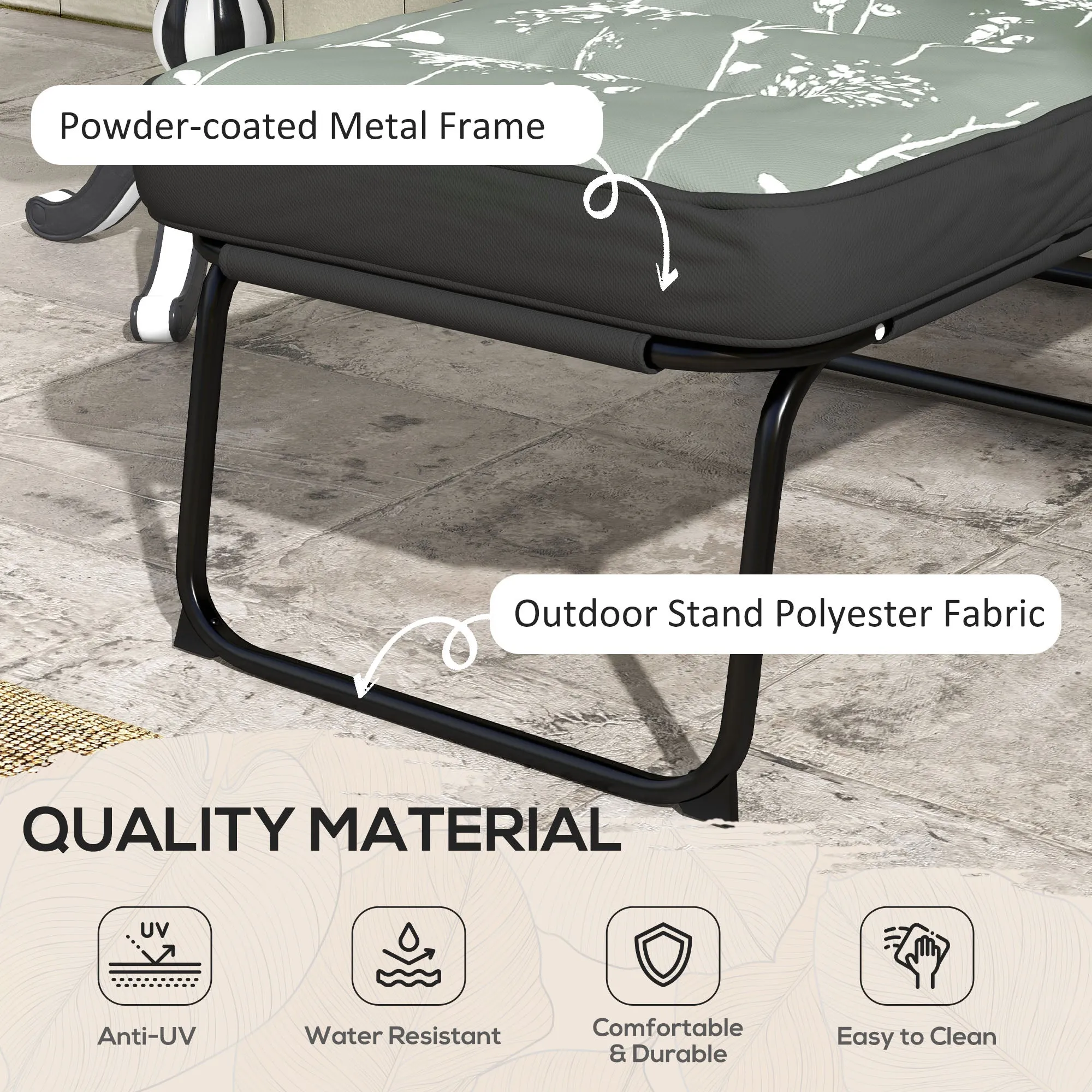 Outdoor Lounge Chair with Padded Cushion, Folding Reclining Patio Garden Chair with Recline Back, Footrest, for Poolside, Patio, Grey