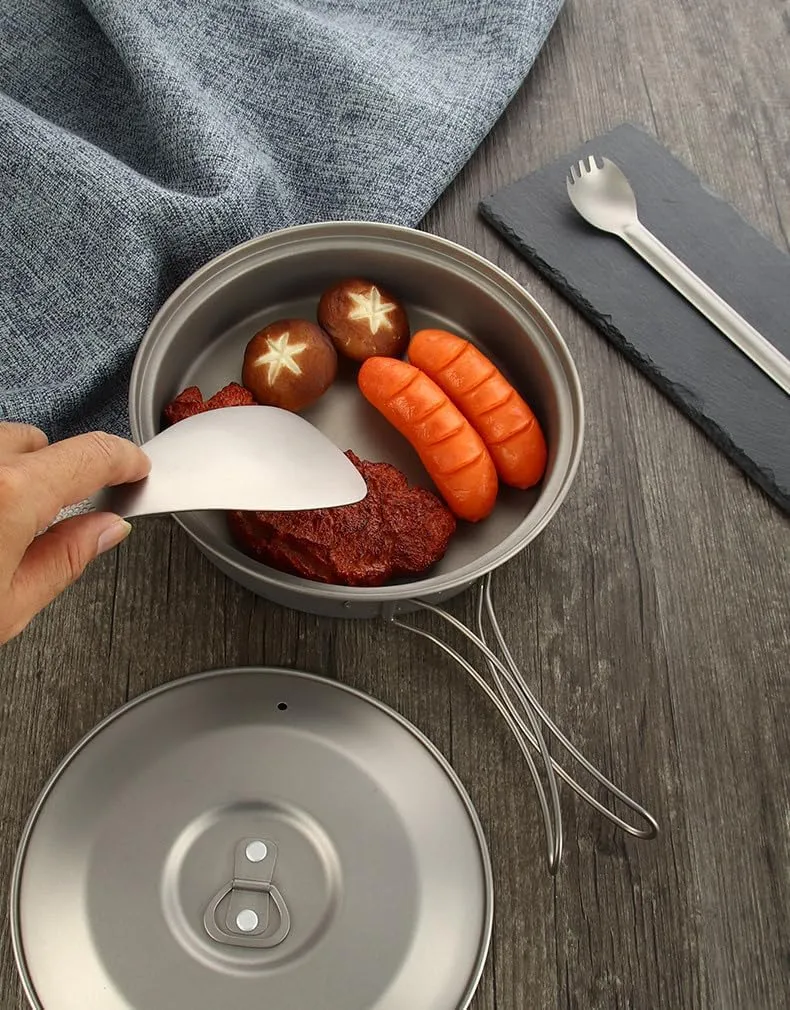 Outdoor Pure Titanium Frying Pan Lightweight Portable Tableware Pan Tableware Set(1)
