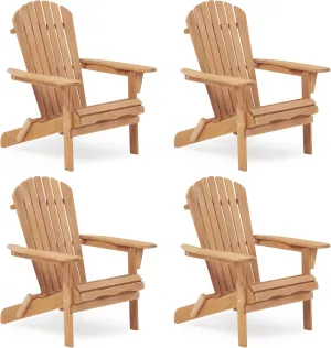 Outdoor Wooden Folding Adirondack Chair Set of 4 with Pre-Assembled BackRest, Wood Patio Chair for Garden Backyard Porch Pool Deck Firepit