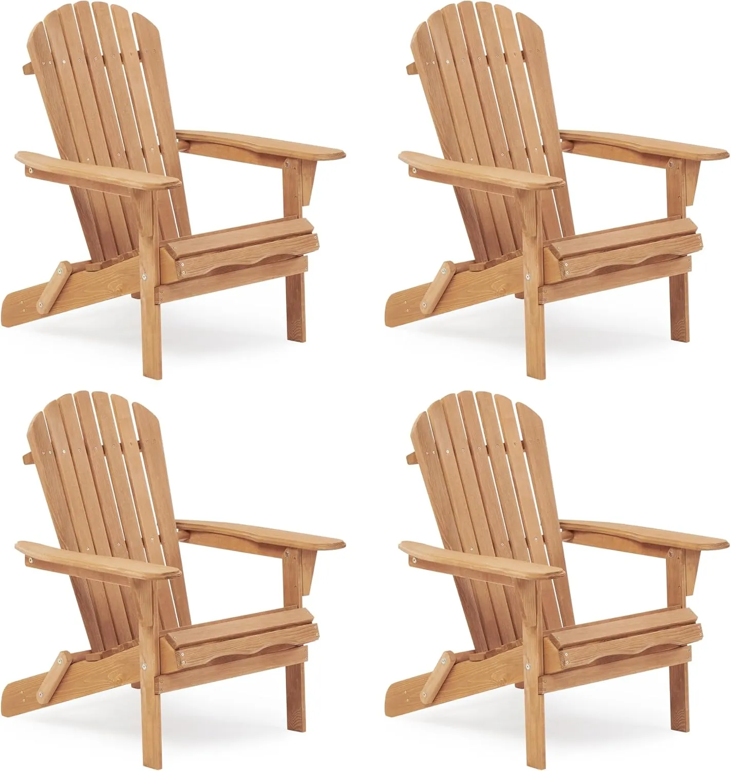 Outdoor Wooden Folding Adirondack Chair Set of 4 with Pre-Assembled BackRest, Wood Patio Chair for Garden Backyard Porch Pool Deck Firepit