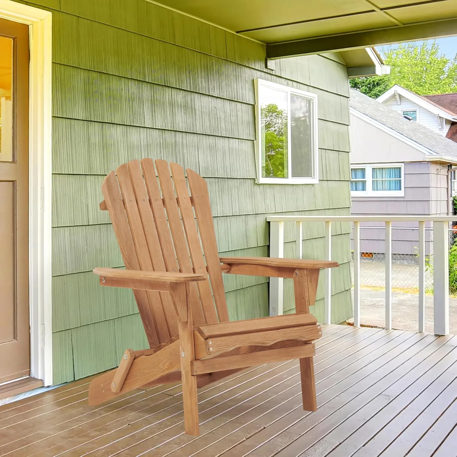 Outdoor Wooden Folding Adirondack Chair Set of 4 with Pre-Assembled BackRest, Wood Patio Chair for Garden Backyard Porch Pool Deck Firepit