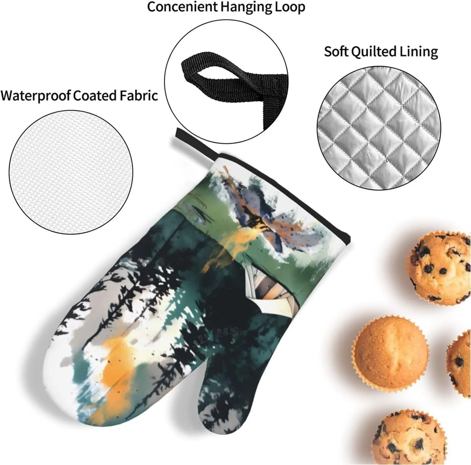 Oven Mitts and Pot Holders 4 pcs Set Oven Glove for Cooking Wilderness Nature Camping Oven Mitt Heat Resistant Kitchen Oven Gloves and Hot Pads Non-Slip Cooking Gloves for Baking Kitchen Hot Pads