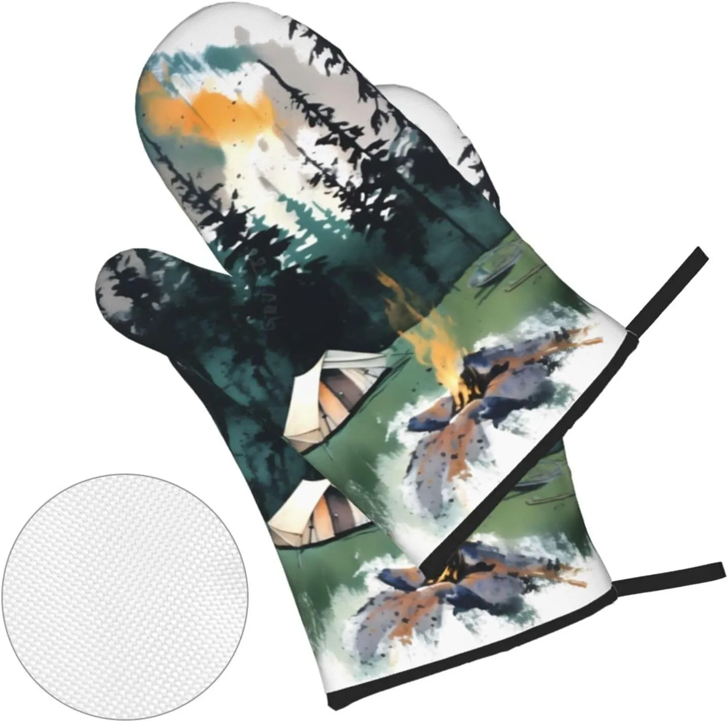 Oven Mitts and Pot Holders 4 pcs Set Oven Glove for Cooking Wilderness Nature Camping Oven Mitt Heat Resistant Kitchen Oven Gloves and Hot Pads Non-Slip Cooking Gloves for Baking Kitchen Hot Pads