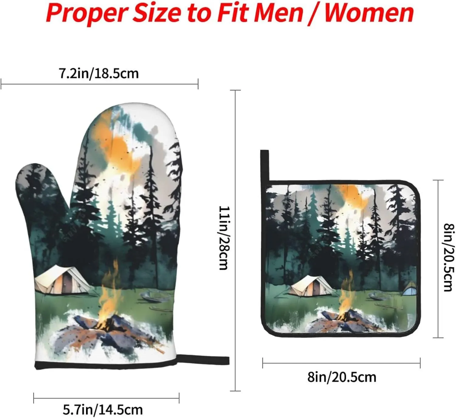 Oven Mitts and Pot Holders 4 pcs Set Oven Glove for Cooking Wilderness Nature Camping Oven Mitt Heat Resistant Kitchen Oven Gloves and Hot Pads Non-Slip Cooking Gloves for Baking Kitchen Hot Pads