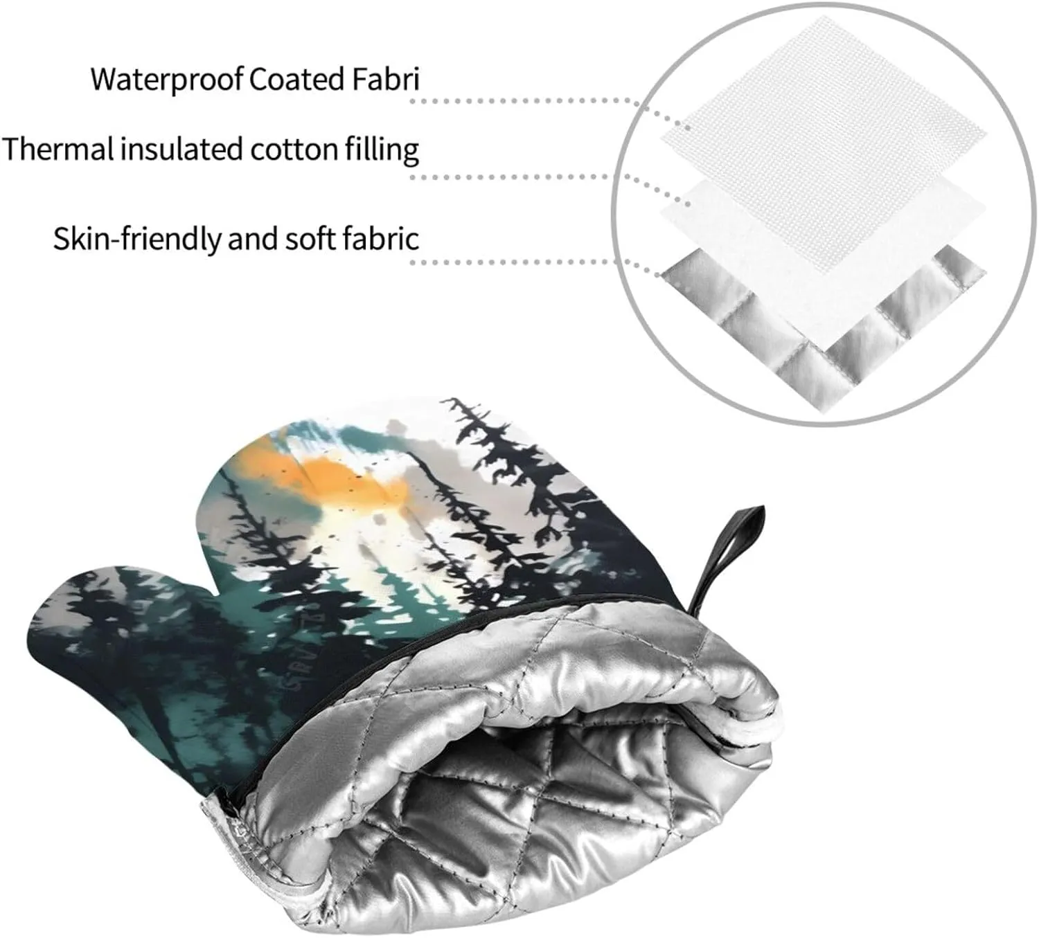 Oven Mitts and Pot Holders 4 pcs Set Oven Glove for Cooking Wilderness Nature Camping Oven Mitt Heat Resistant Kitchen Oven Gloves and Hot Pads Non-Slip Cooking Gloves for Baking Kitchen Hot Pads
