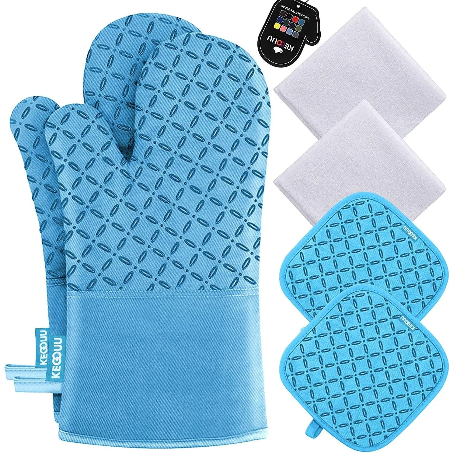 Oven Mitts and Pot Holders 6pcs Set, Kitchen Oven Glove High Heat Resistant 500 Degree Extra Long Oven Mitts and Potholder with Non-Slip Silicone Surface for Cooking (Grey)
