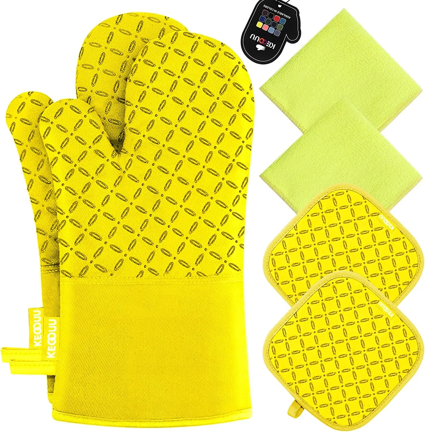 Oven Mitts and Pot Holders 6pcs Set, Kitchen Oven Glove High Heat Resistant 500 Degree Extra Long Oven Mitts and Potholder with Non-Slip Silicone Surface for Cooking (Grey)