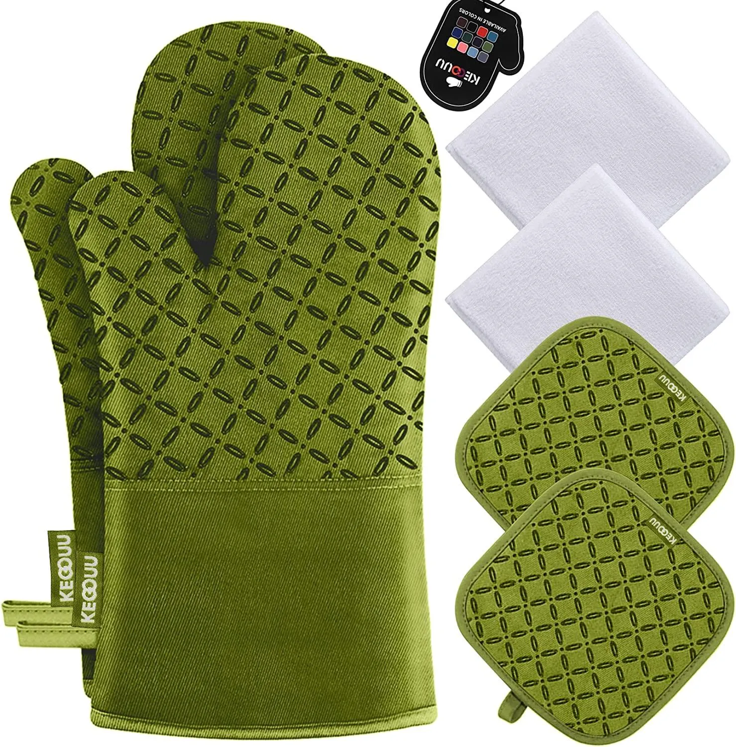 Oven Mitts and Pot Holders 6pcs Set, Kitchen Oven Glove High Heat Resistant 500 Degree Extra Long Oven Mitts and Potholder with Non-Slip Silicone Surface for Cooking (Grey)