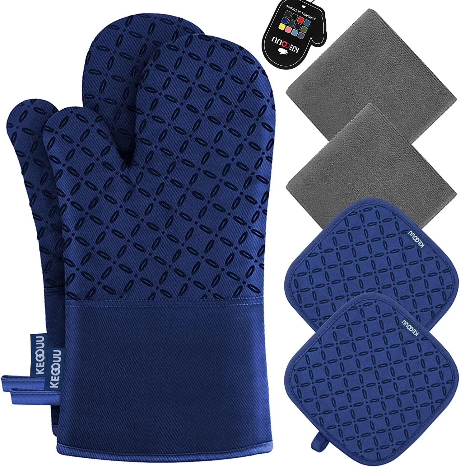 Oven Mitts and Pot Holders 6pcs Set, Kitchen Oven Glove High Heat Resistant 500 Degree Extra Long Oven Mitts and Potholder with Non-Slip Silicone Surface for Cooking (Grey)