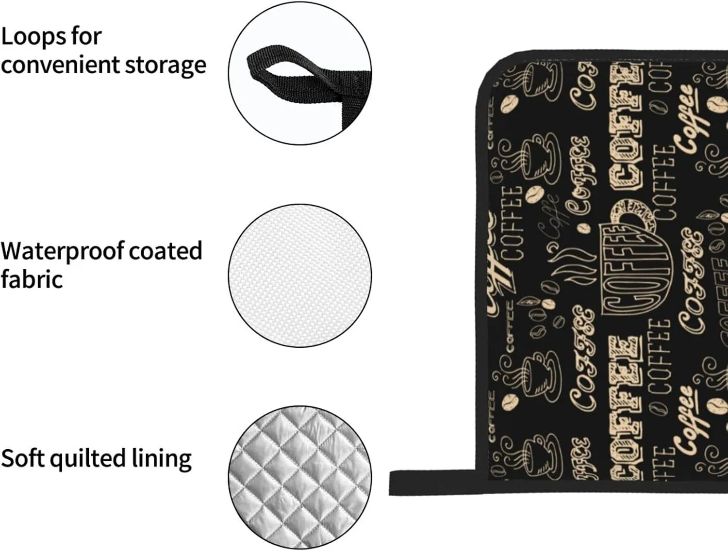 Oven Mitts and Pot Holders Sets of 4 Coffee Theme Black Kitchen Potholder Gloves Heat Resistant Non-Slip for Chef Baking Cooking Grilling BBQ Mittens