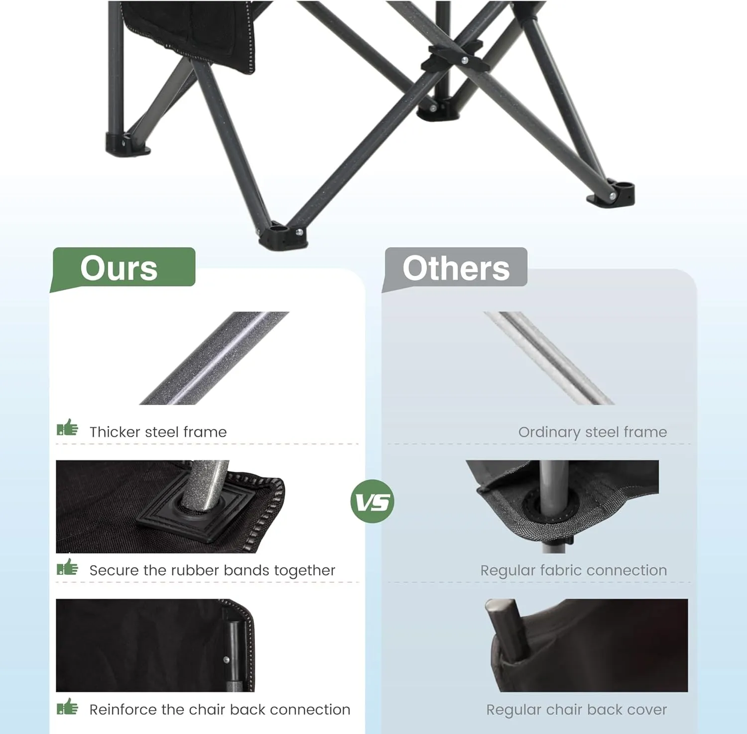 Oversized Camping Folding Outdoor Chair with Armrest, Collapsible Portable Lawn Chair with Cup Holder for Adults Support 350 LBS, Gray-Black
