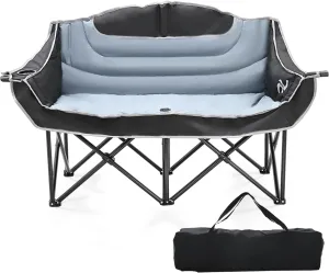 Oversized Folding Double Duo Camping Chair Heavy Duty, Portable Outdoor Loveseat Camping Chairs for Adults, Beach and Lawn Chair with Cup Holder, 900lbs Capacity