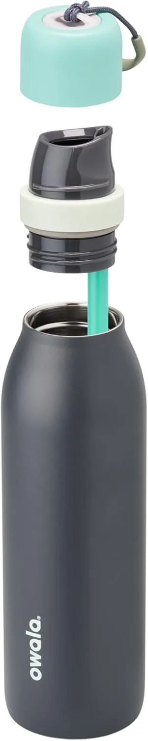 Owala FreeSip Twist Insulated Stainless Steel Water Bottle with Straw for Sports and Travel, BPA-Free, 18-oz, Blue/Grey (Foggy Tide)