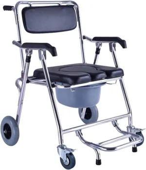 Padded Seat Transfer Bench, Commode Seat Folding Wheeled/Over Toilet Chair with Padded Seat and Back Wheelchair Moving Bath Chair with Brakes Bathing Chair,Transfer Bench