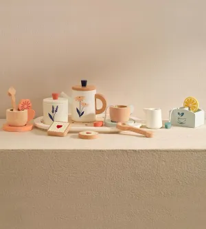 PairPear Wooden Tea Set for Toddlers,Wooden Toys Tea Party Set Play Kitchen Accessories for Kids Girls and Boys 3 Years and up,Toddler Princess Tea Time Party Food Toys