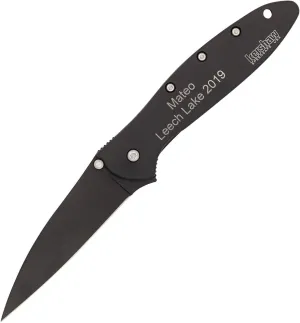 Palmetto Wood Shop Pocket Knife - Kershaw Leek 3-Inch Sandvik 14C28N Steel Blade with Cerakote Finish, 4-Inch Black Handle – Custom Engraved Gift for Men, Everyday Carry, Camping, Hunting, Fishing